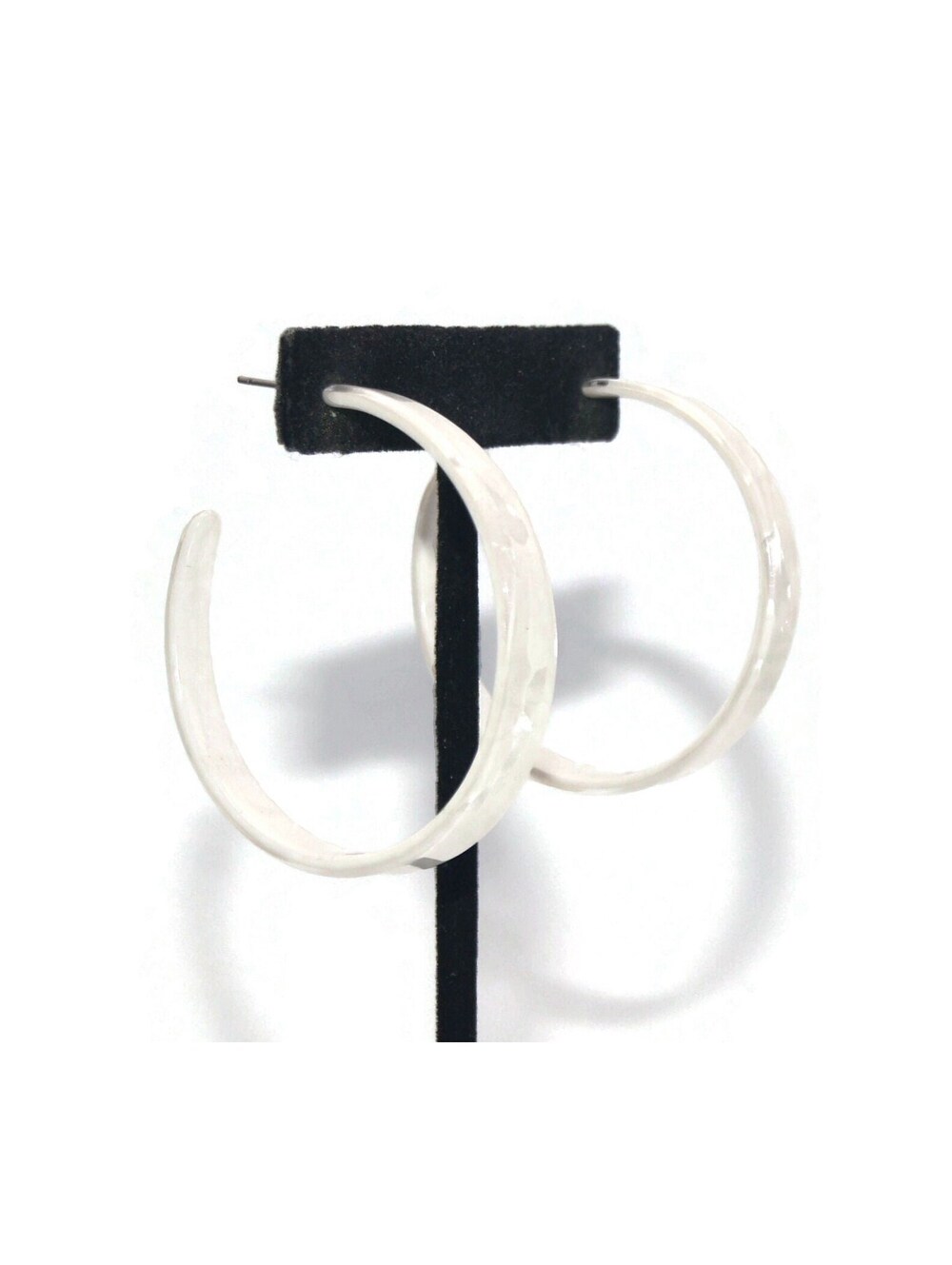 Vintage White Acrylic Hoop Earrings with Post Backs for Pierced Ears.